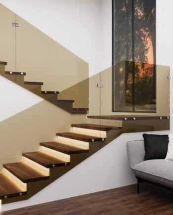 LORENZO Classic|стеклянное ограждение лестницы на точечных креплениях из закаленного тонированного стекла бронза