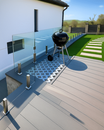 GUSTAVO|стеклянное ограждение на террасу в сад на усиленных стойках из закаленного прозрачного стекла