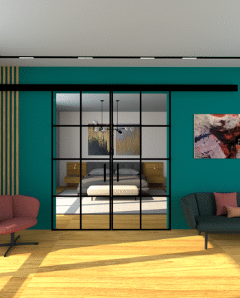 OSCAR Loft|двері скляні розсувні двохстворчаті по центру (40) купити з доставкою в Україні - splenko.com