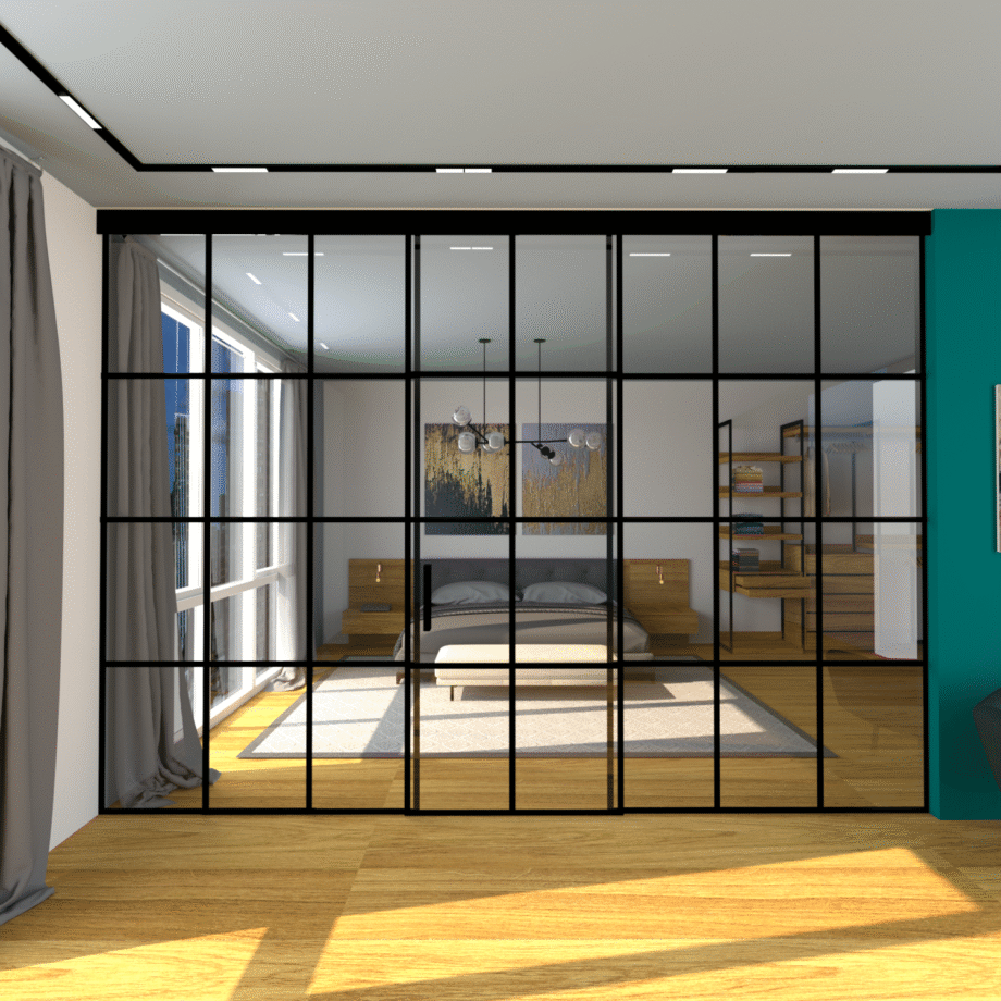 GEORGIO Loft|перегородка міжкімнатна скляна з розсувними дверима по центру (5) купити з доставкою в Україні - splenko.com