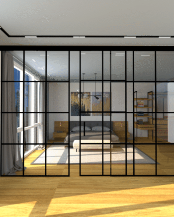 GEORGIO Loft|перегородка межкомнатная стеклянная с раздвижными дверями по центру