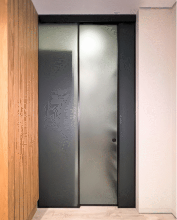 GEORGIO Loft|перегородка стеклянная с раздвижными дверями по центру из матированного стекла графит