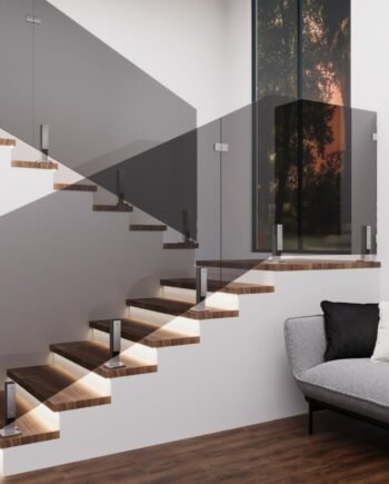 GUSTAVO Classic|стеклянное ограждение лестничных маршей на усиленных стойках из закаленного тонированного стекла графит