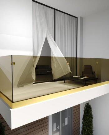 RICCARDO Gold|скляне огородження на балкон чи терасу в затисному профілі золотого кольору із загартованого тонованого скла бронза (14) купити з доставкою в Україні - splenko.com