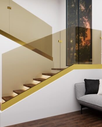 RICCARDO Gold|стеклянное ограждение лестничных маршей в зажимном профиле золотого цвета из закаленного тонированного стекла бронза