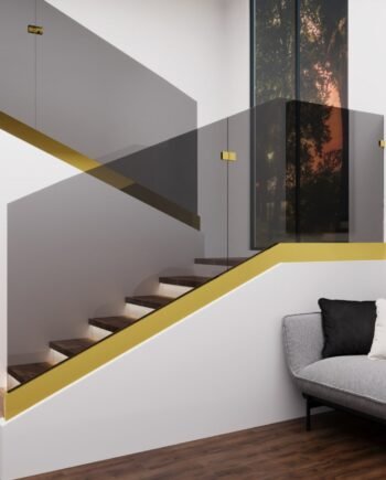 RICCARDO Gold|скляне огородження сходових маршів у затисному профілі золотого кольору із загартованого тонованого скла графіт (17) купити з доставкою в Україні - splenko.com