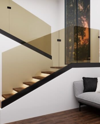 RICCARDO Loft|скляне огородження сходових маршів у затисному профілі з чорною фурнітурою із загартованого тонованого скла бронза (15) купити з доставкою в Україні - splenko.com