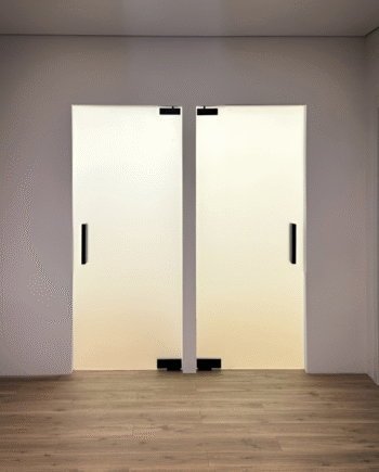 OLIVER Black interior pendulum door with door closer in black frosted glass fittings