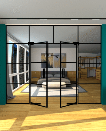 ROMEO Loft|перегородка стеклянная с двойными маятниковыми дверями по центру