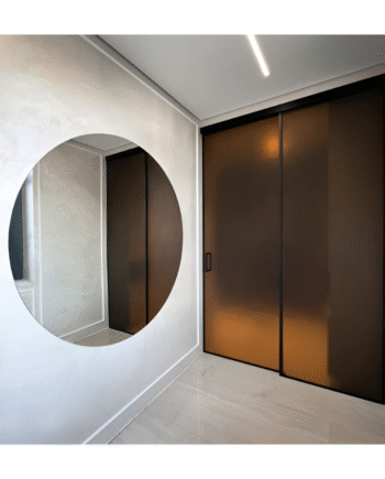 TEODOR Loft|перегородка стеклянная с раздвижными дверями сбоку из матированного стекла бронза