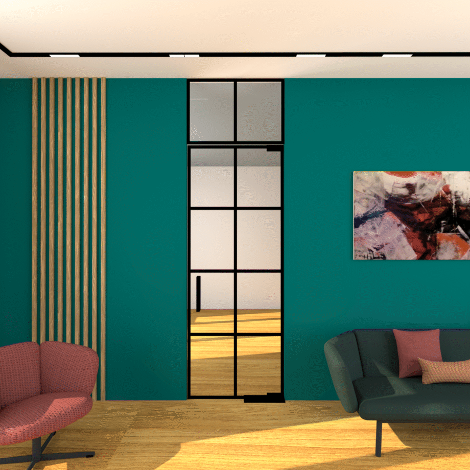 DILLIAN Loft|двері скляні маятникові з фрамугою (4) купити з доставкою в Україні - splenko.com