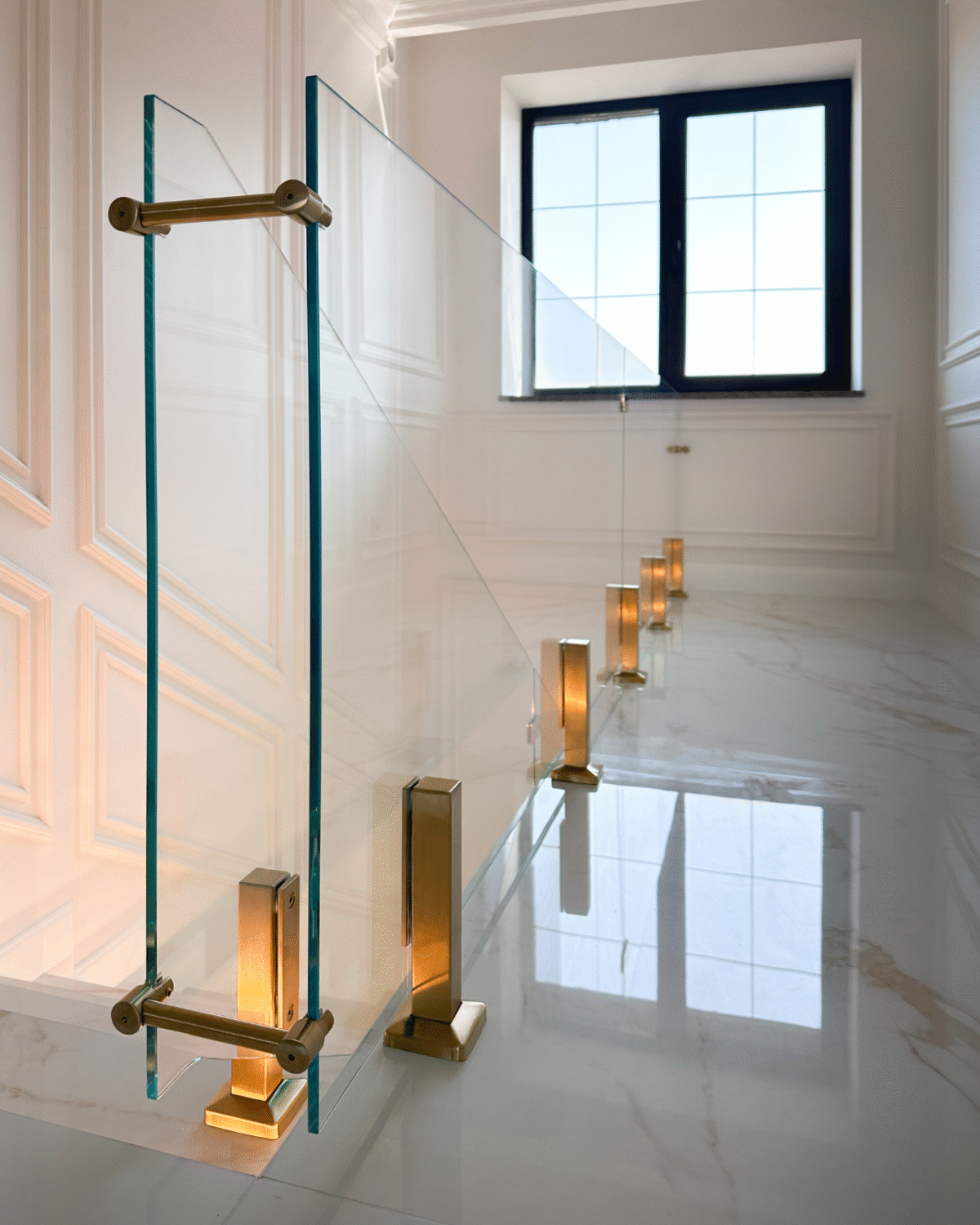 GUSTAVO Gold|скляне огородження сходів на підсилених стійках золотого кольору із загартованого надпрозорого скла діамант (6) купити з доставкою в Україні - splenko.com GUSTAVO Gold|скляне огородження сходів на підсилених стійках золотого кольору із загартованого надпрозорого скла діамант (6) купити з доставкою в Україні - splenko.com