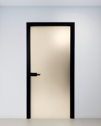 ALONZO Black|frosted glass interior door in a black aluminium box with a hidden hinge