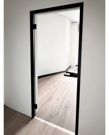 ADRIANO Black|двері міжкімнатні в чорному алюмінієвому коробі з прозорого скла (9) купити з доставкою в Україні - splenko.com