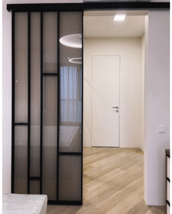 DAVID Loft|двері скляні розсувні з дотягувачем зі скла бронза