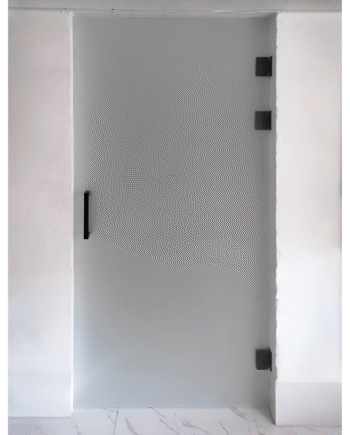 ALBERTO Black| interior door without frame on hinges with black fittings and transparent frosted glass