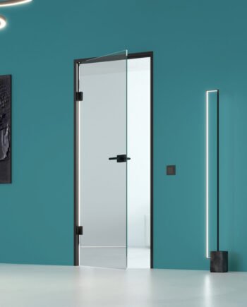 ADRIANO Black|двери в черном алюминиевом коробе из прозрачного стекла