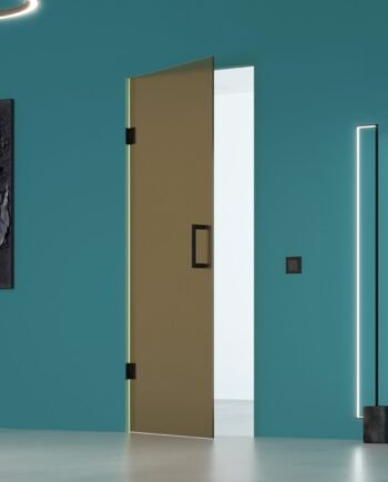 ALBERTO Black|двері міжкімнатні без короба на завісах з чорною фурнітурою та з матованого скла бронза (20) купити з доставкою в Україні - splenko.com