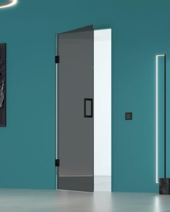 ALBERTO Black| interior door without frame on hinges with black fittings and tinted glass graphite