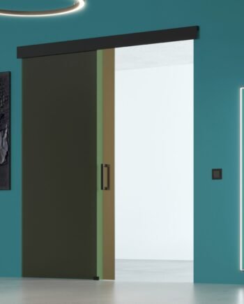 DAVID Black|glass sliding door with black fittings in frosted glass bronze