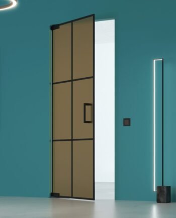 OLIVER Loft|двери маятниковые с доводчиком и разделением полосами бронза матированные