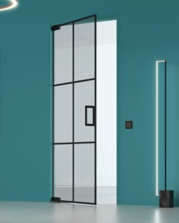 OLIVER Loft|двери маятниковые с доводчиком и разделением полосами прозрачные