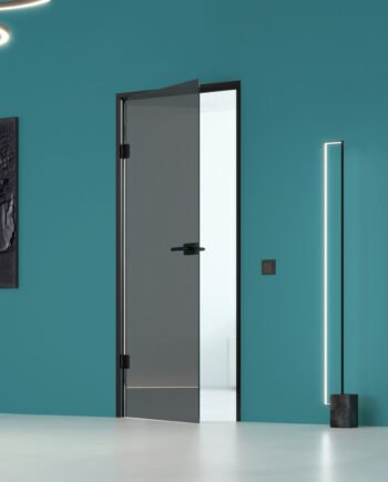 ADRIANO Black|двери в черном алюминиевом коробе из тонированного стекла графит