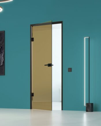 ADRIANO Black|двери в черном алюминиевом коробе из тонированного стекла бронза