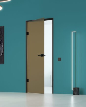 ADRIANO Black|двери в черном алюминиевом коробе из тонированного стекла бронза с матированием