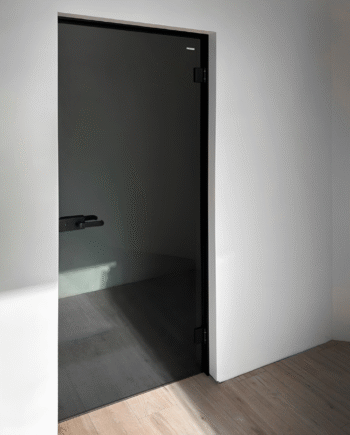 ADRIANO Black|двері міжкімнатні в чорному алюмінієвому коробі з тонованого скла графіт