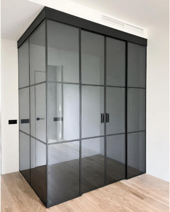 RICHARD Loft|кутова перегородка для гардеробу з подвійними розсувними дверима скло графіт