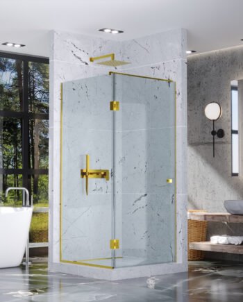 LETICIA Gold|Стеклянная угловая душевая кабина с распашными дверями