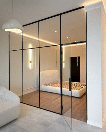 DEMETRIO Black|перегородка стеклянная с распашными дверями в коробе для разделения пространства из прозрачного стекла