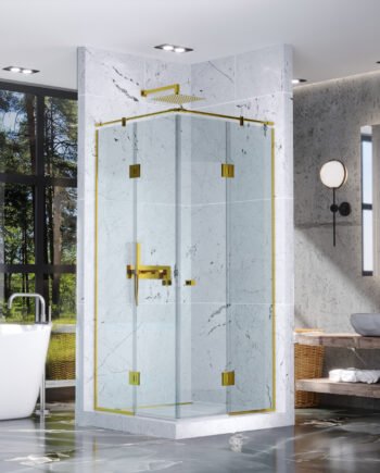 LUCRECIA Gold|Стеклянная угловая душевая кабина с распашными дверями