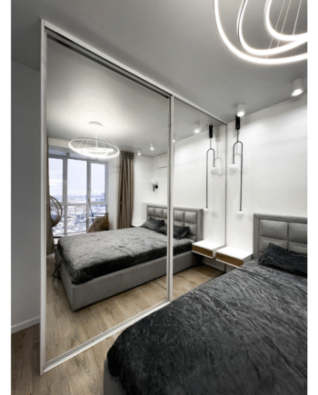 TEODOR White|раздвижная перегородка с нижней направляющей и с зеркальным наполнением