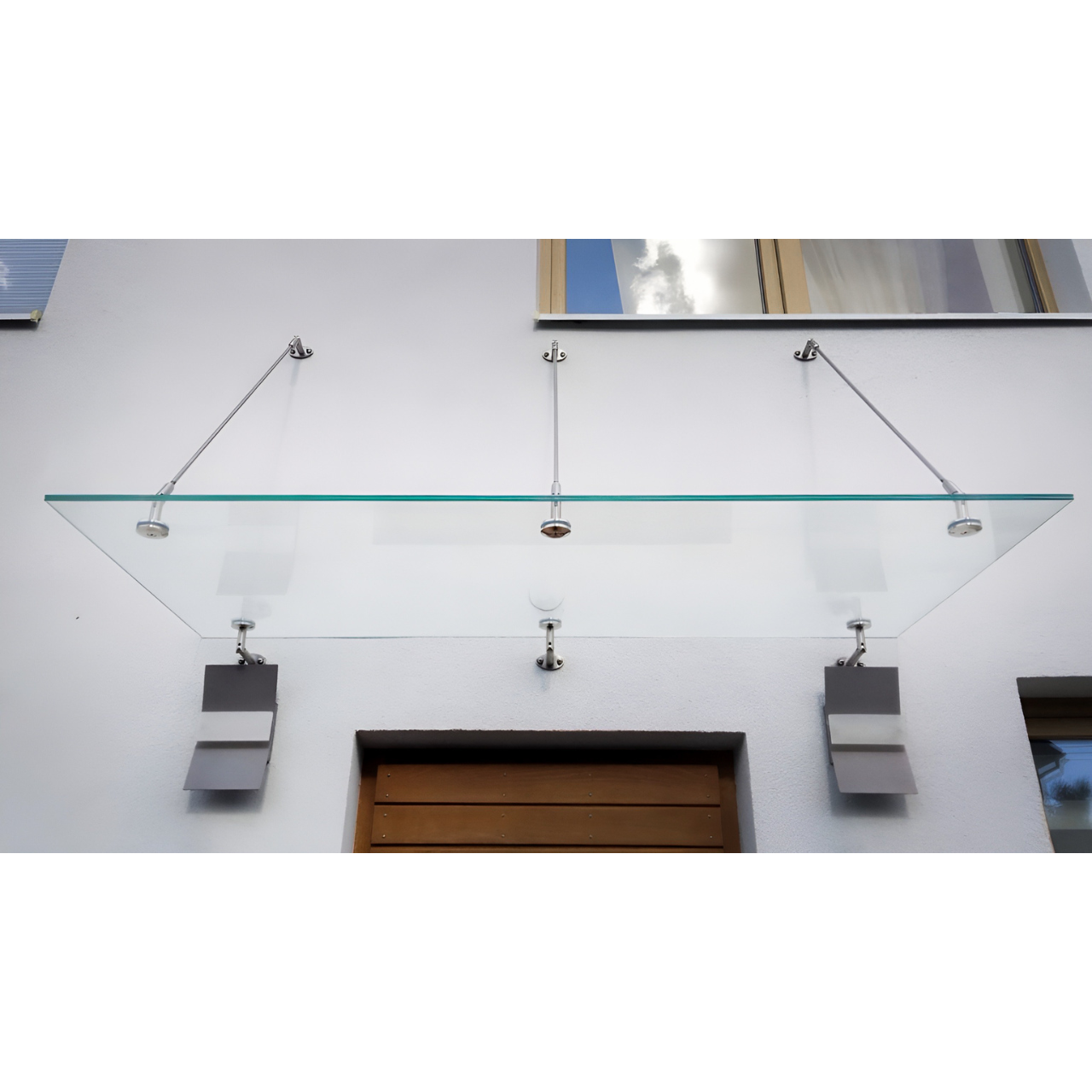 Fabrizio|скляний навіс над входом на трьох вантах — загартоване прозоре скло (51) купити з доставкою в Україні - splenko.com Fabrizio|скляний навіс над входом на трьох вантах — загартоване прозоре скло (51) купити з доставкою в Україні - splenko.com