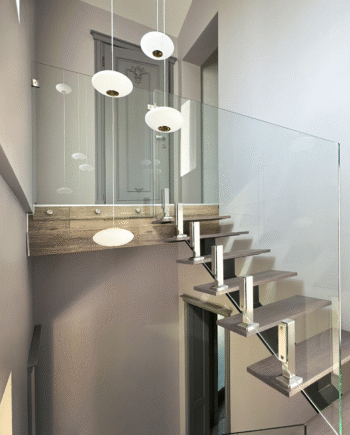 GUSTAVO Classic|стеклянное ограждение лестничных маршей на усиленных стойках из закаленного прозрачного стекла