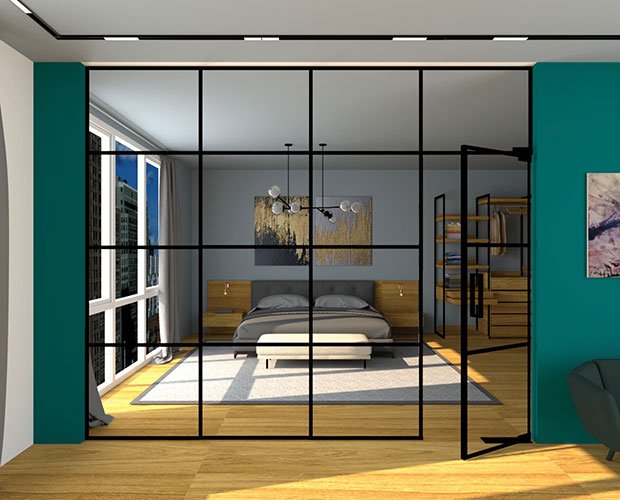 Скляні перегородки для спальні